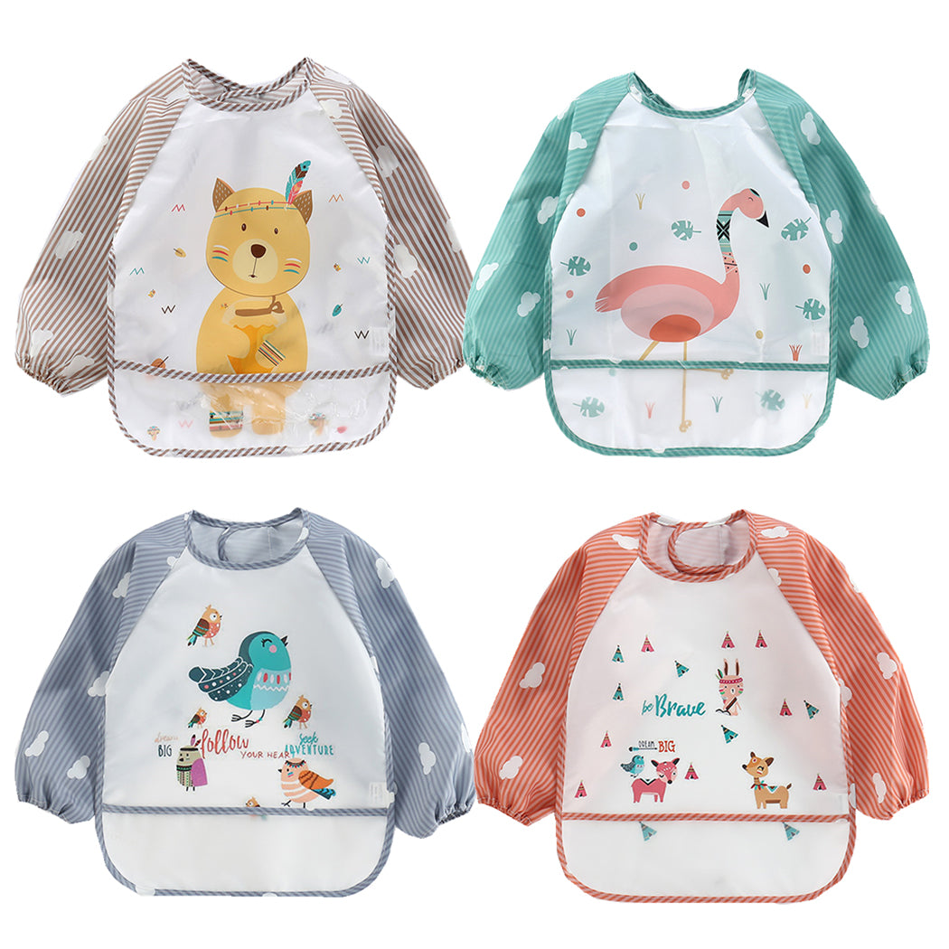 Long Sleeve Bibs HaimoBurg Machine Washable Waterproof Baby Bib 4 Pack 6-36 Months