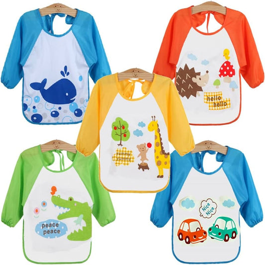 Baby Bibs Long Sleeved Waterproof Sleeved Bib 6-36 Months Set of 5 Color