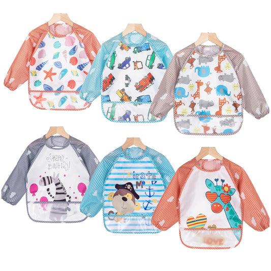 Long Sleeve Bibs HaimoBurg Machine Washable Waterproof Baby Bib 6 Pack 6-36 Months