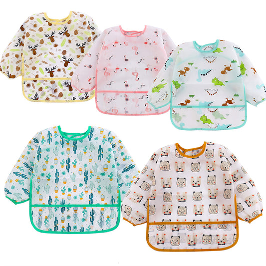 Waterproof Long Sleeved Baby Toddler Bibs Shirt Bibs 5 Pcs Set for 3 -24 Months HaimoBurg